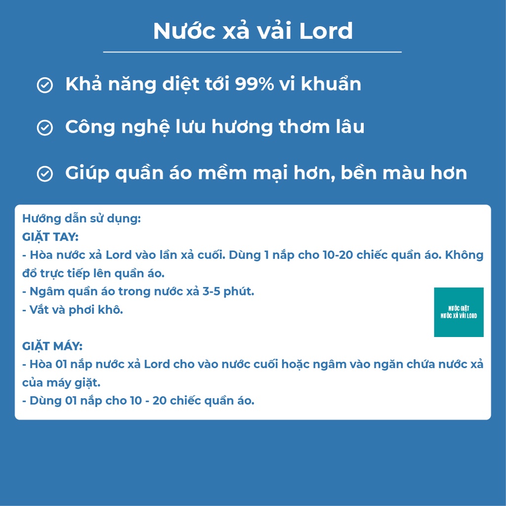 Nước xả vải Lord 10kg hương Quyến rũ làm mềm vải, lưu hương quần áo thơm lâu