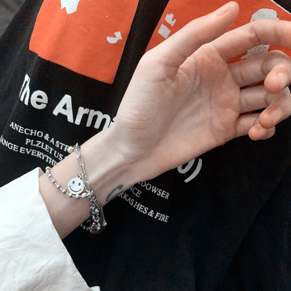 Vòng Tay Hai Lớp Mặt Hình Mặt Cười Phong Cách Hàn Quốc