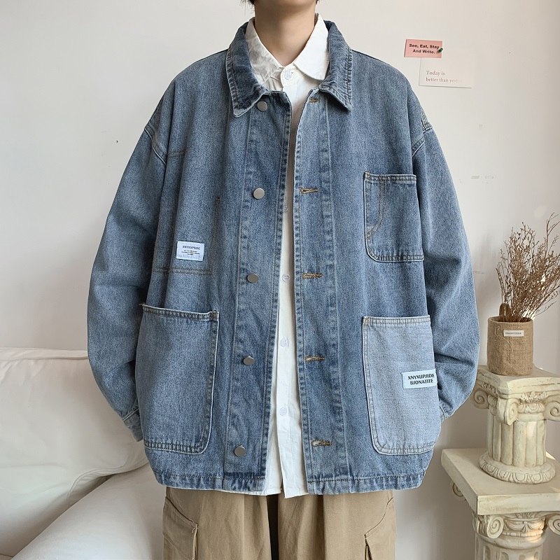 High long sleeve jacket yuansuo style retro denim jacket men's spring and autumn BF Korean fashion youth handsome jacket