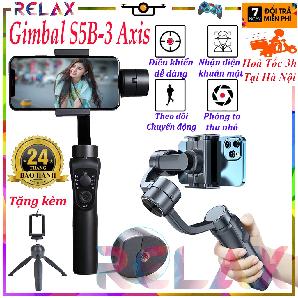 Gimbal Chống Rung S5B 3-Axis chống rung cực đỉnh - quay theo vật chủ, Gậy Chống Rùng Điện Thoại Kiêm Sạc Dự Phòng Cao Cấ