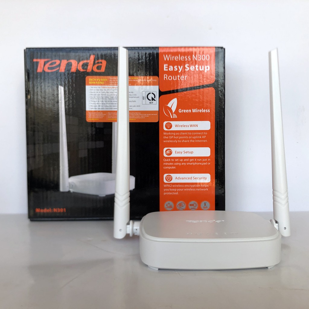 Bộ phát Wifi Tenda N301 Chuẩn AC 300Mbps , Có cổng lan , 2 râu phát Sóng Khỏe Chính Hãng - BẢO HÀNH 24 THÁNG