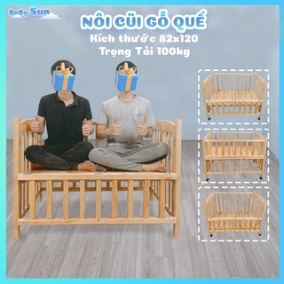 Nôi Cũi, Giường Cũi Gố Quế Đa Năng Gấp Gọn 3in1 Kích Thước 120x80x96cm Màu Tự Nhiên Hàng Xuất Khẩu Bảo Hành 24 Tháng