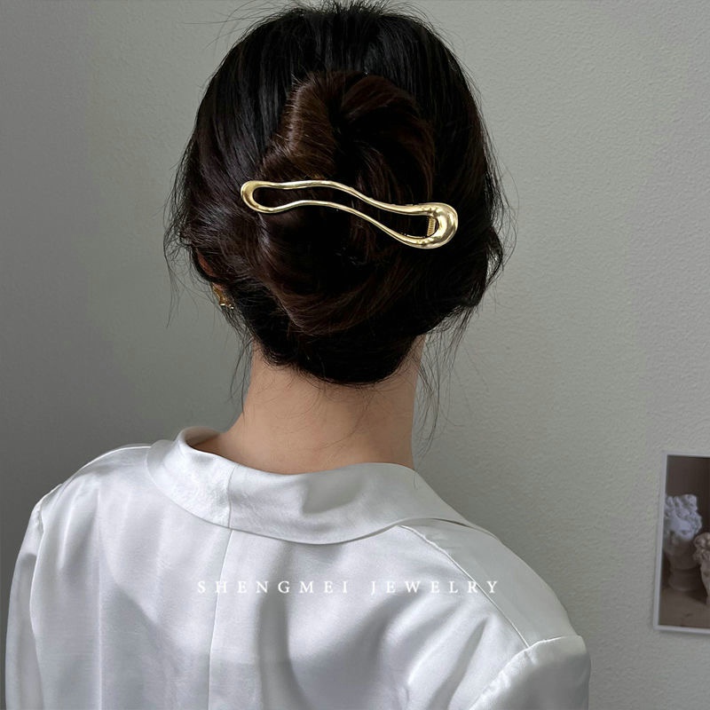 Kẹp Tóc Kim Loại Kiểu Dáng Hình Học Ba Chiều Cá Tính Đơn Giản Phong Cách Cho Nữ