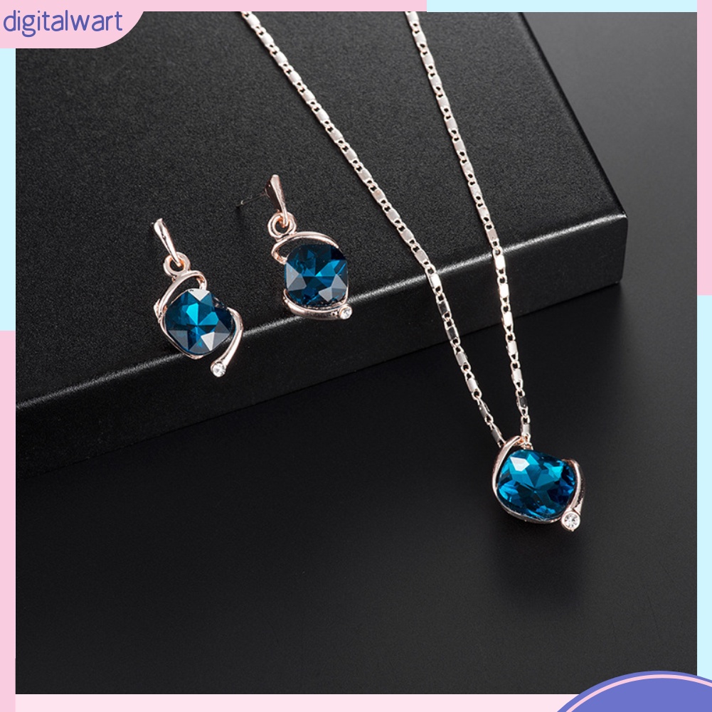 Bộ Dây Chuyền + Bông Tai Mặt Vuông Đính Đá Thời Trang Cho Nữ