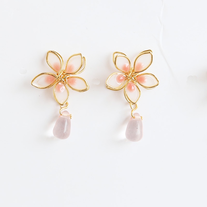 [Hàng Mới Về] Bông Tai Kẹp Không Xỏ Lỗ Mặt Resin Tráng Men Hình Hoa Anh Đào Mori Girl