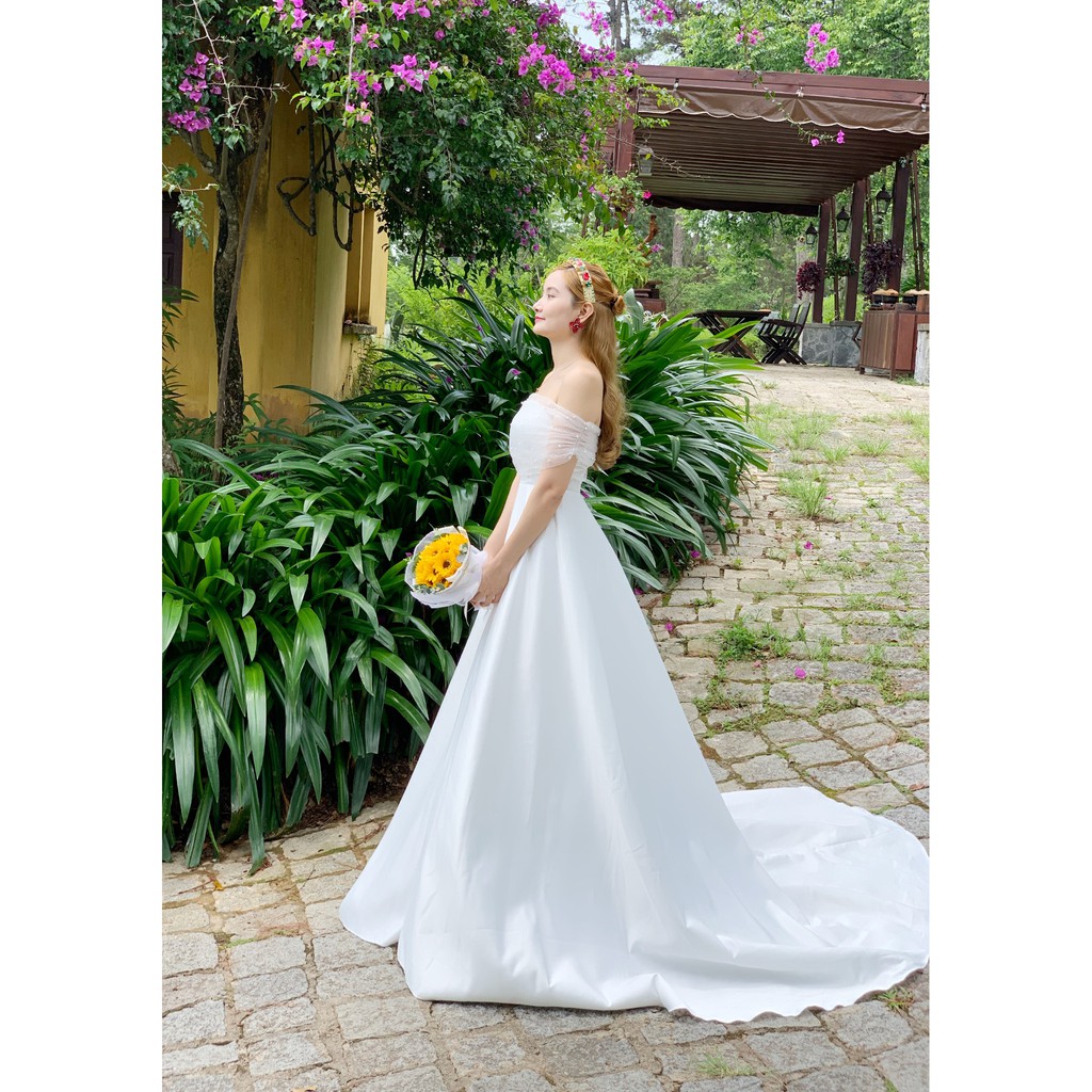 Đầm maxi trắng trễ vai, dạ hội đuôi dài sang trọng - Hình thật SP 100% (hàng thiết kế cao cấp) | BigBuy360 - bigbuy360.vn