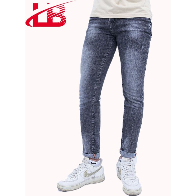 Quần jean dài nam Lb co giãn, màu xám trơn phom body, vải jean cotton sò dày dặn DNBB5224
