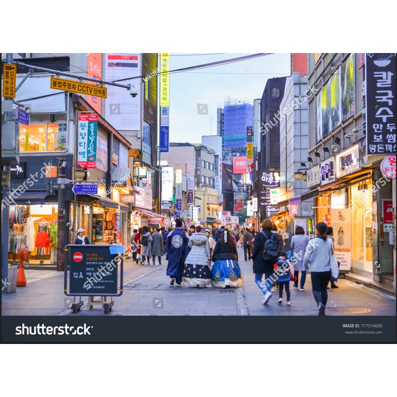 Tranh lụa 3D trang trí quán ăn, quán nướng hẻm Phố Hàn Quốc - Korea về đêm rực rỡ ánh đèn