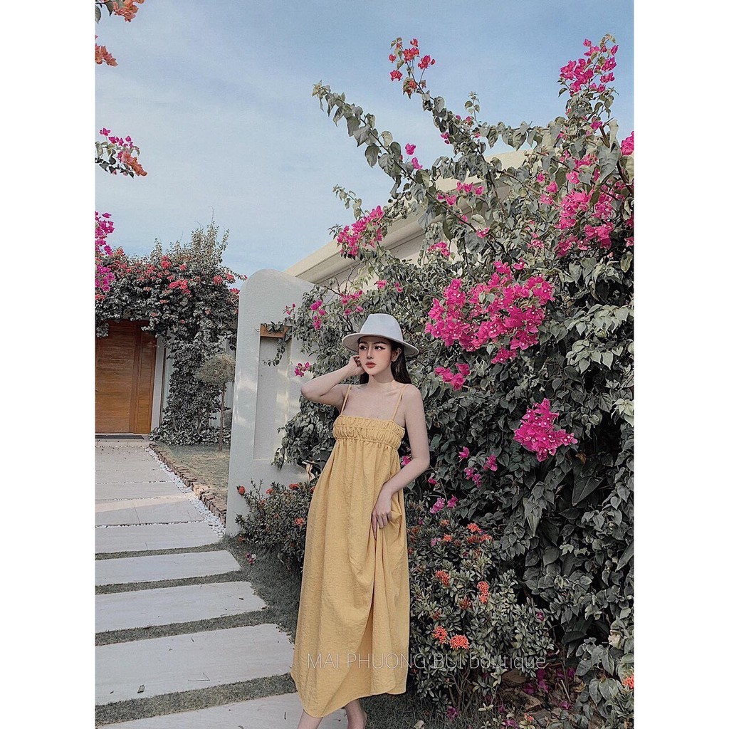 Đầm hai dây suông nhún ngực dễ thương | BigBuy360 - bigbuy360.vn