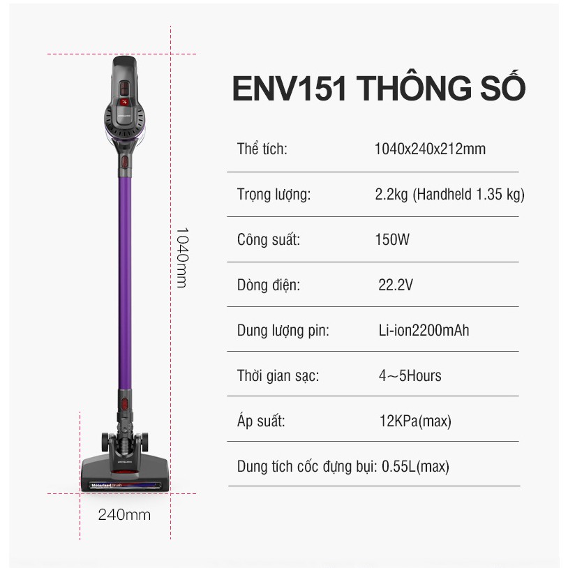 Máy Hút Bụi Cầm Tay Không Dây Lock&Lock ENV151 - Hàng Chính Hãng, Bảo Hành 12 Tháng, Dùng Pin Sạc  - JoyMall | BigBuy360 - bigbuy360.vn