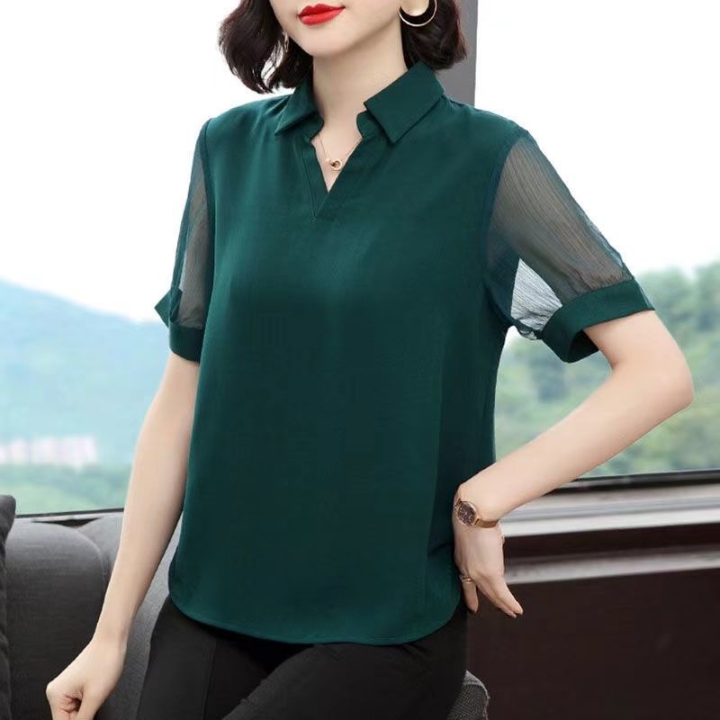 Áo kiểu tay dài cổ chữ V dáng rộng thời trang mùa thu cho phụ nữ trung niên