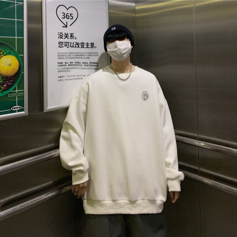 Áo Sweater Tay Dài Cổ Tròn Lót Nhung Dày Dặn Màu Trơn Thời Trang Mùa Đông Hàn Quốc Cho Nam Size M-3Xl