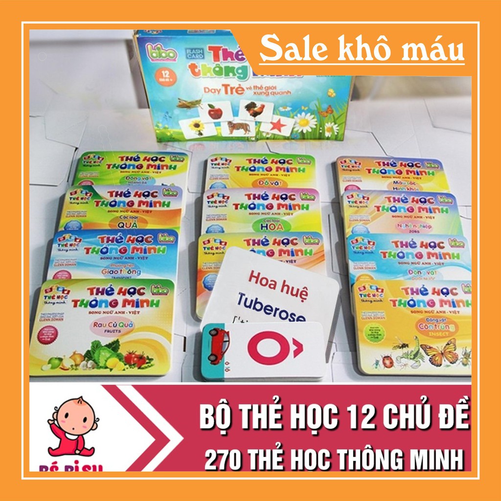 (bhav) Bộ Thẻ Học Thông Minh 12 Chủ Đề Song Ngữ Loại To 270 Thẻ  - BHAV