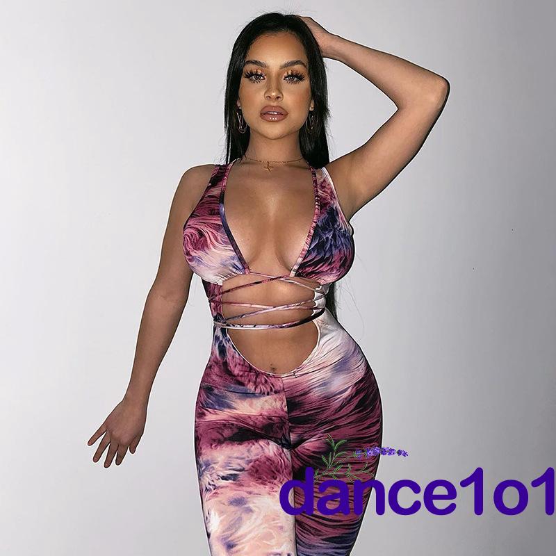 Bộ áo sát nách cổ V khoét sâu liền quần dài siêu quyến rũ cho nữ