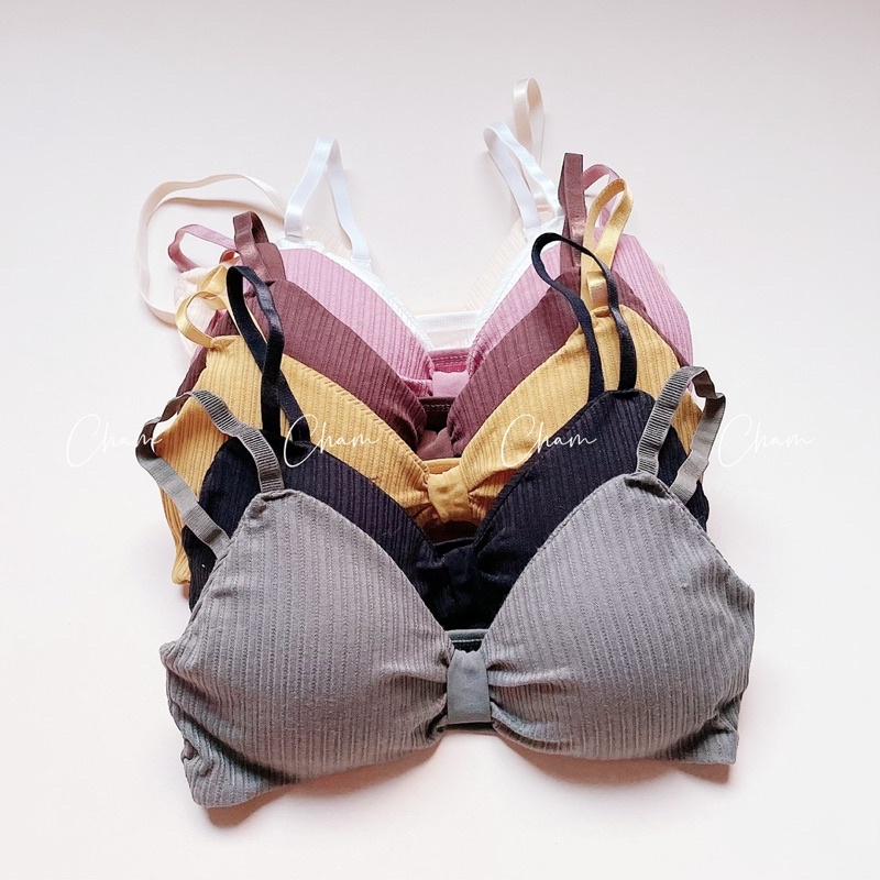 Áo lót nữ nơ cotton gân tăm, áo ngực bra không gọng + kèm mút nâng ngực tự nhiên | BigBuy360 - bigbuy360.vn