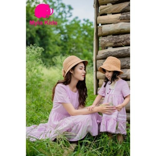 Đầm đôi mẹ và bé gái ngắn tay màu tím chất tơ lụa organza an toàn cho da bé 1-2-3-4-5-6-7-8-9-10 tuổi Myla Kids