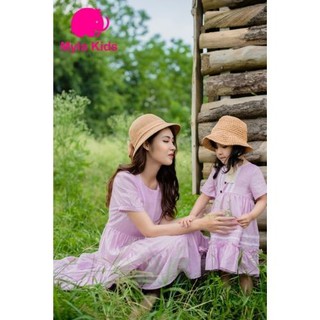 Đầm đôi mẹ và bé gái ngắn tay màu tím chất tơ lụa organza an toàn cho da bé 1-2-3-4-5-6-7-8-9-10 tuổi Myla Kids