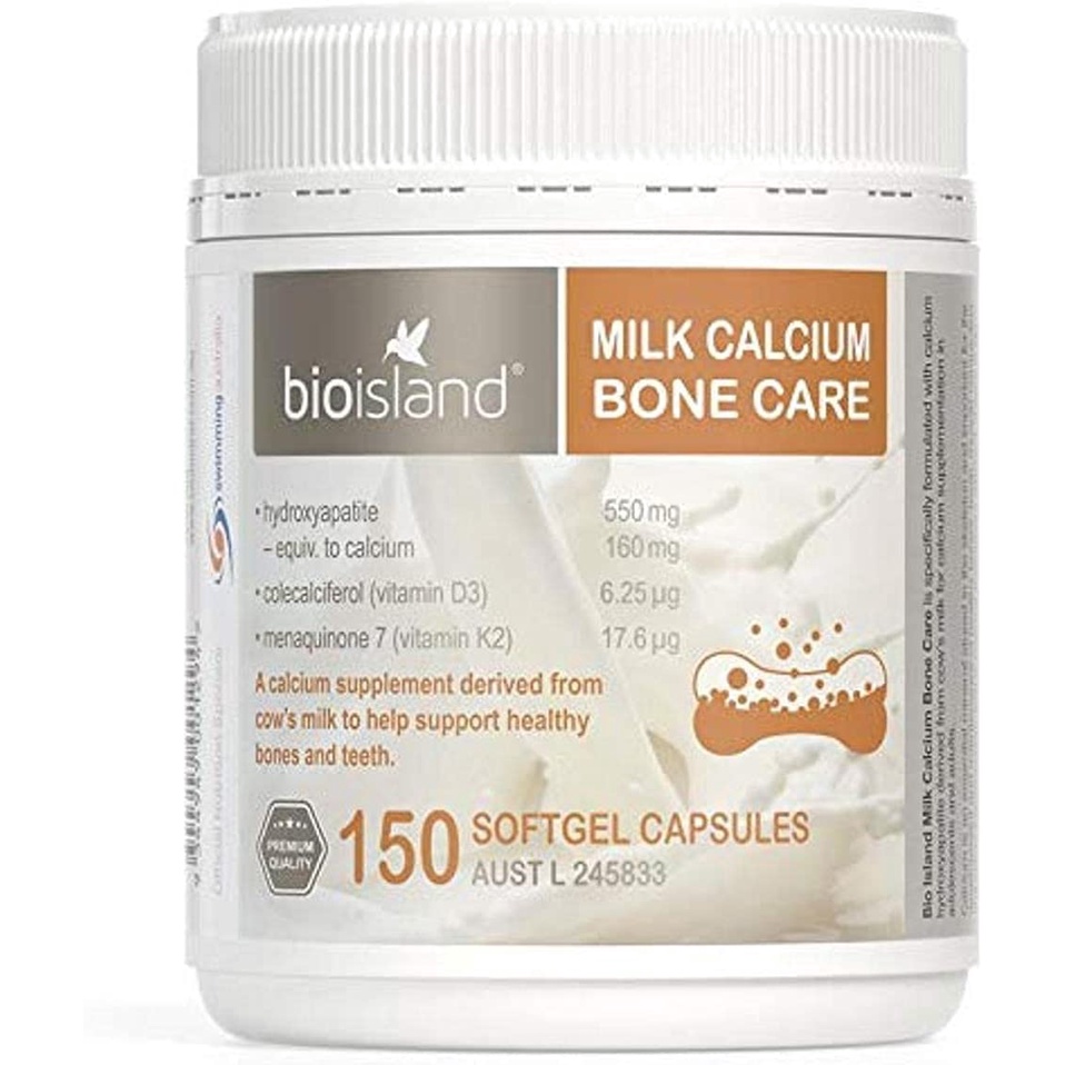 Viên uống Canxi sữa cho người lớn, Canxi hữu cơ, Canxi Bone Care Bioisland 150 viên nội địa Úc giá tốt