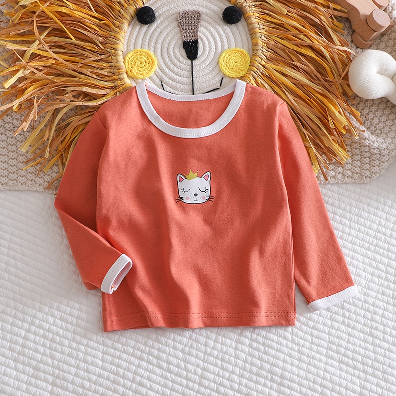 Áo Thun Tay Dài Vải Cotton In Hoạt Hình Kiểu Hàn Quốc Thời Trang Mùa Thu Cho Bé