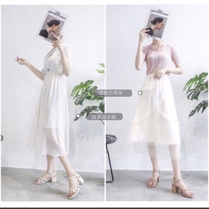 [ Ảnh thật ] Giày cao gót nữ 5p hở gót 3 dây chéo bính