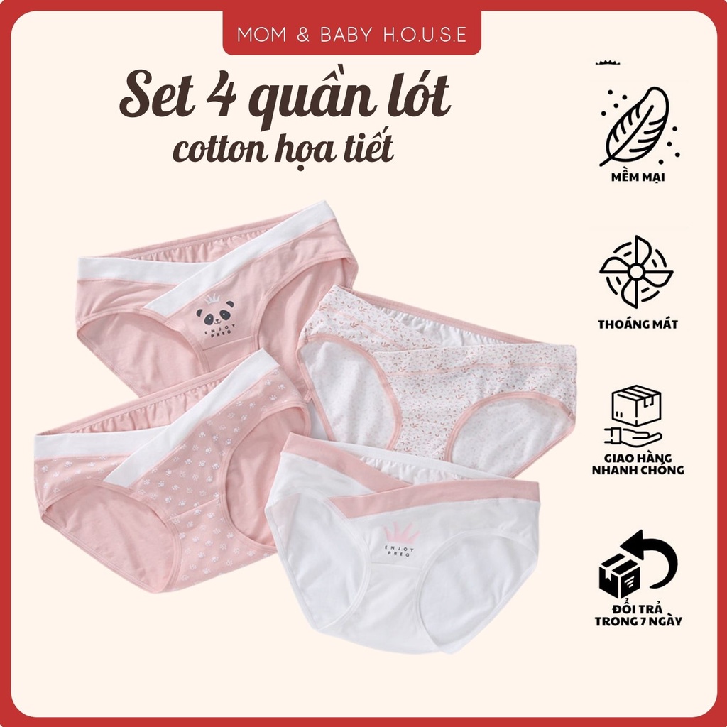 Set 4 quần lót cạp chéo đáy trắng thun cotton mềm