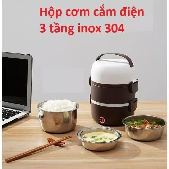 Hộp cơm, cặp lồng cắm điện 3 tầng ruột inox 304 giữ nhiệt liên tục