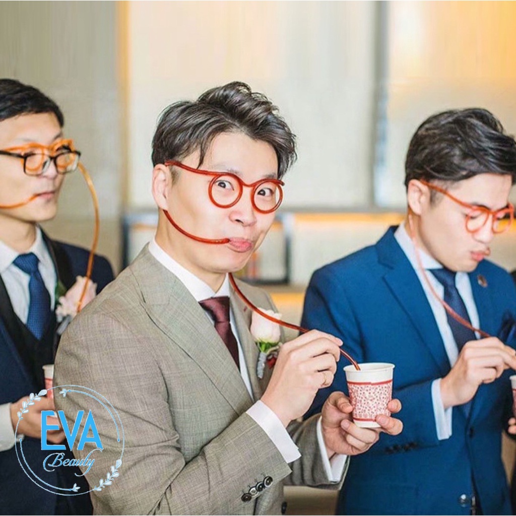 Combo 4 Ống Hút Mắt Kính Gọng Tròn - Sao - Tim - Vuông Cute Sáng Tạo M2394