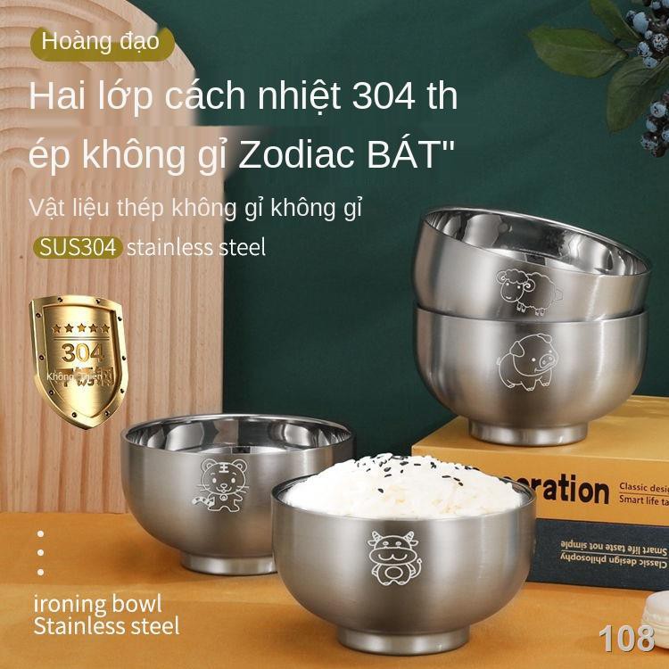 CBát inox 304 gia dụng chống rơi và chống nóng bát ăn cơm mẫu giáo bát cơm chữ Zodiac bát