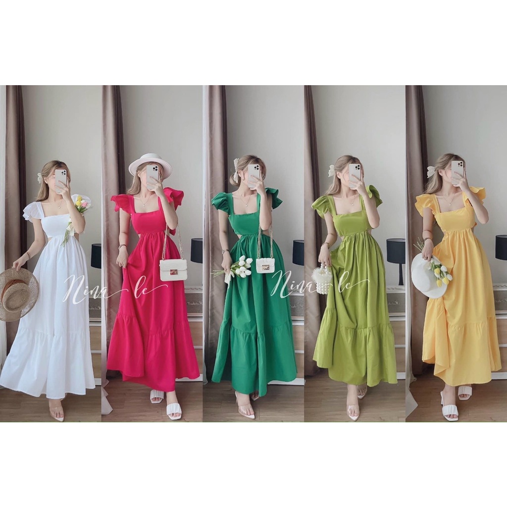 Đầm váy nữ maxi bồng bềnh cánh dơi, khoét eo nổi bật vóc dáng với các màu tôn da siêu xinh cho các nàng đi biển, đi chơi