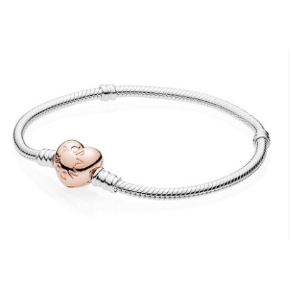 PANDORA Vòng Tay Bạc 925 Mặt Trái Tim Có Khóa Cài Hình Trái Tim