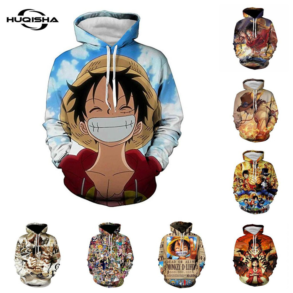 Mới 3D In Anime One Piece Nam Nữ Áo nỉ Thời Trang Vui Nhộn Monkey D. Luffy Streetwear Sweatshirt Cosplay Zipper Men Hoodies