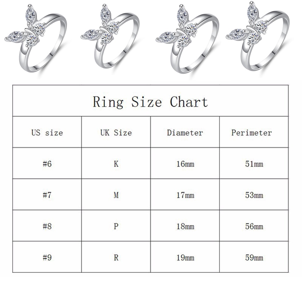 ROSE Nhẫn Cưới Bạc Hình Bướm Đính Đá Lấp Lánh