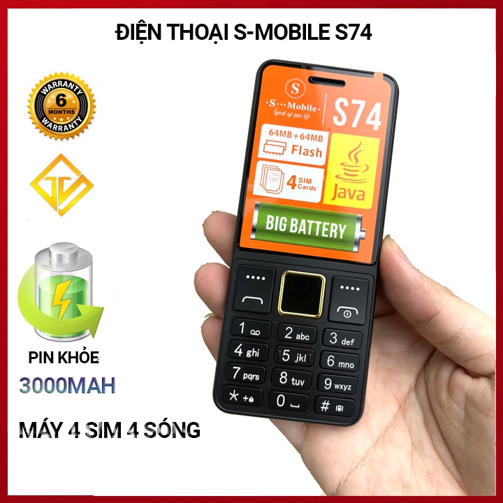 Điện thoại S_MOBILE S74 pin khủng , loa to, 4 sim 4 sóng - Mới ,nguyên seal