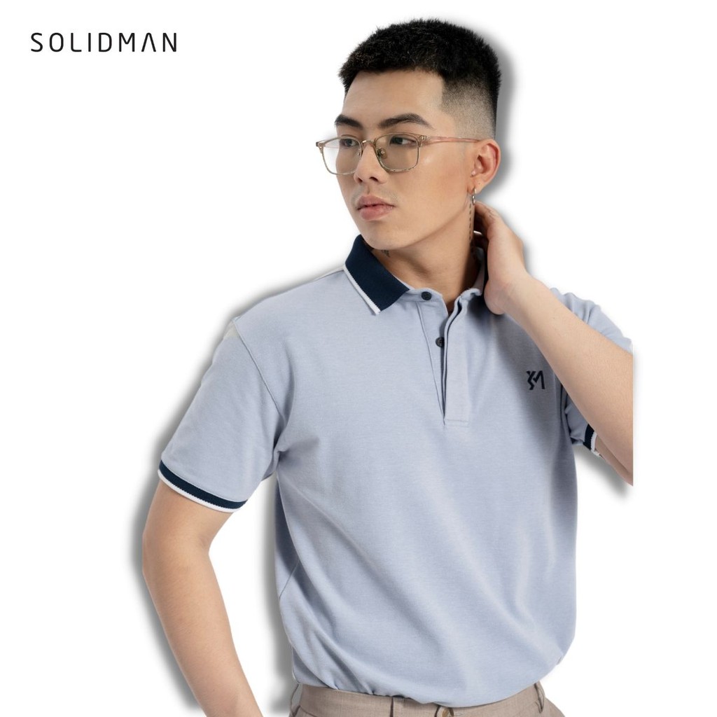 Áo Polo nam SOLIDMAN Form cổ bẻ chỉnh chu màu XANH viền TRẮNG lịch lãm, chất thun cotton cvc đàn hồi cao, hút mồ hôi tốt | BigBuy360 - bigbuy360.vn
