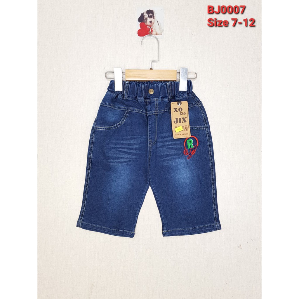 BJ0007-A1 - Quan Jean nam lửng , co giãn thêu logo , màu xanh đậm, size nho 7t-12t, ri6 - Hàng Made In Vietnam