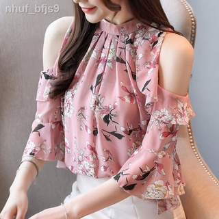 [Mẫu mới]▬Áo sơ mi voan hoa của phụ nữ mùa hè năm 2021 của phụ nữ mới phụ nữ hở bụng áo sơ mi nhỏ của phụ nữ ngắn tay ph