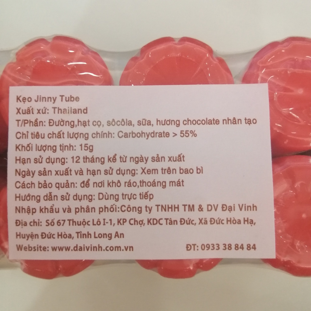 Kẹo Sôcôla Nhiều Màu Jinny Tube Thái Lan (Lốc 12 ống)