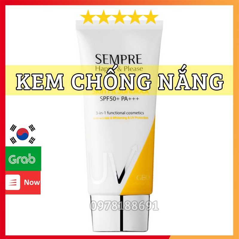 Kem chống nắng dưỡng trắng Geo Sempre Happy &amp; Please skin fit sun block SPF 50pa +++(100ml) – Hàn Quốc