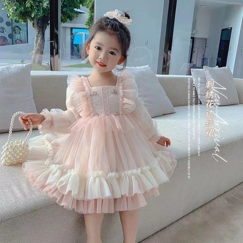 (Order) Váy Công Chúa Bé Gái Dài Tay Ren Mềm Mại Hàng Quảng Châu Cao Cấp