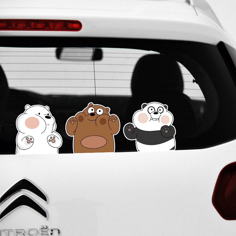 Sticker dán phản quang trang trí xe hơi hình gấu we bare bears vui nhộn xinh xắn