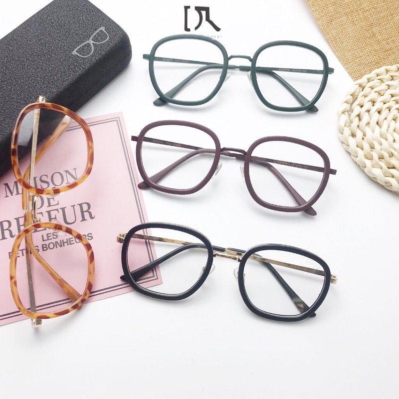 Gọng Kính Cận Nam Nữ Nhựa Dẻo Phối Kim Loại Dáng Vuông Nhiều Màu Đen, Tím, Xanh Rêu, Đồi Mồi DORISEYEWEAR