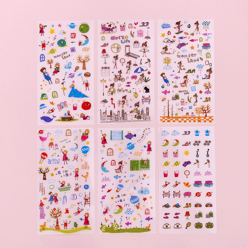 Bộ 6 Miếng Dán PVC Họa Tiết Hoạt Hình Sáng Tạo Dễ Thương 6 Cái
