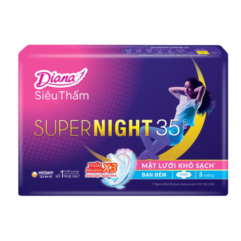 Băng vệ sinh ban đêm Diana Super Night chống tràn 35cm