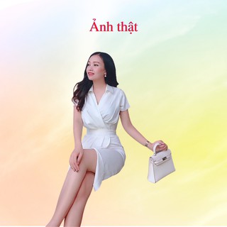 Đầm sơ mi freesize chất kate lụa xếp ly chéo eo kimhoa77