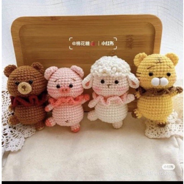 BỘ 4 THÚ BÔNG BẰNG LEN NGỘ NGHĨNH