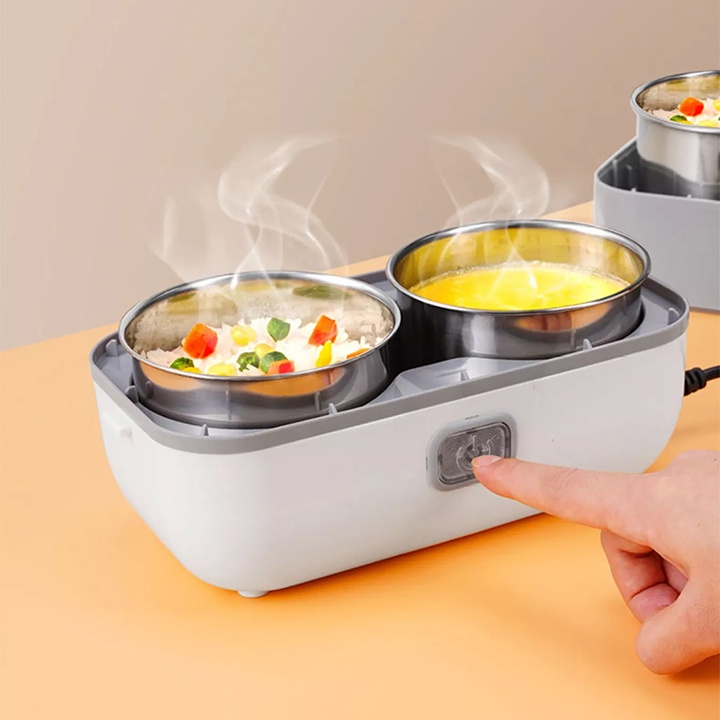 Hộp Cơm Văn Phòng Cắm Điện Chefman Hâm Nóng Và Nấu Chính Thức Ăn 2 Tầng 4 Ngăn Inox Cao Cấp