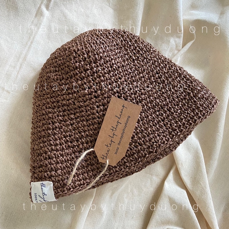 Mũ Bucket Sụp sợi cói móc tay 100% - Bucket Crochet Hat