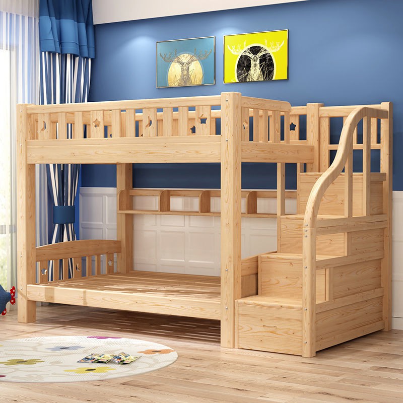 Tất cả các loại giường cao thấp bằng gỗ nguyên khối, tầng trẻ em, ký túc xá nhân viên, tầng, người lớn, gỗ, mẹ con