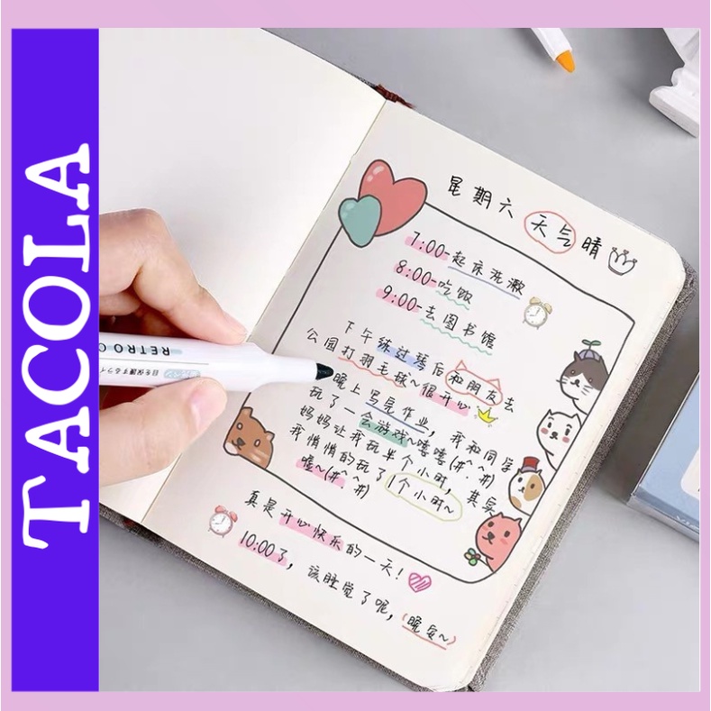 Bút dạ quang 6 màu highlight pastel TACOLA, bút đánh dấu nhớ dòng cute nhiều màu marker dễ thương BD01
