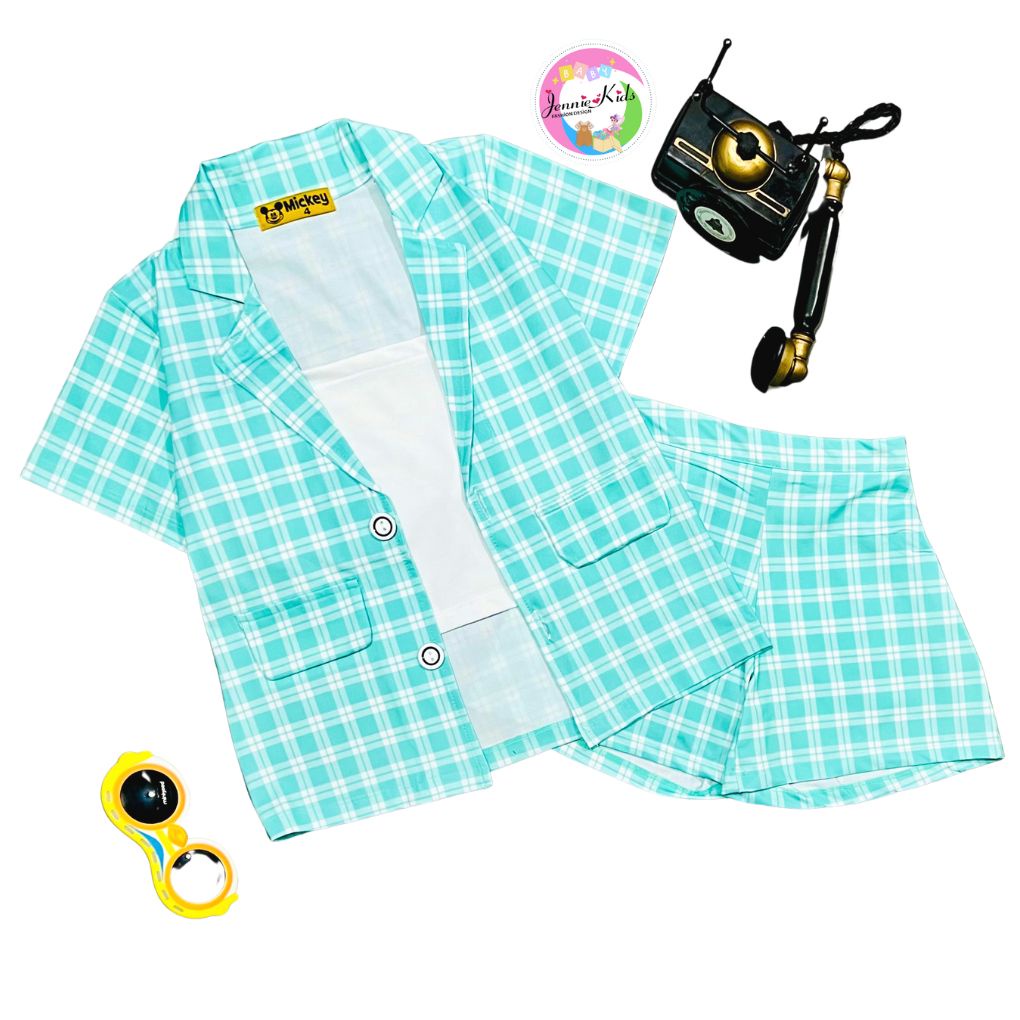 [24-45kg] Set bé gái giả vest 3 chi tiết 8 12 tuổi hoạ tiết caro thun lạnh Jennie kids J512